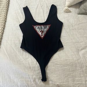 Women’s Guess Logo Black Tank Bodysuit